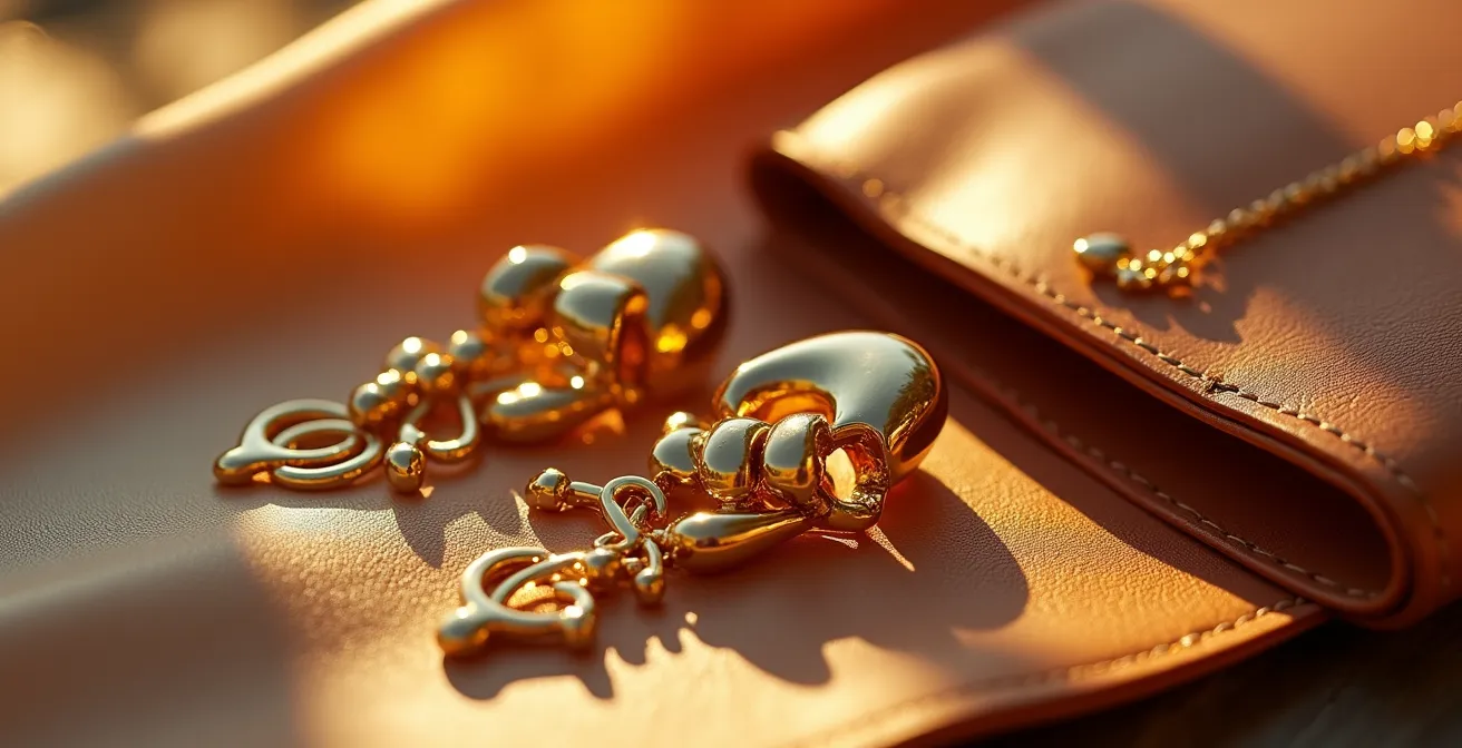 Dettaglio macro di gioielli e accessori italiani per la sera