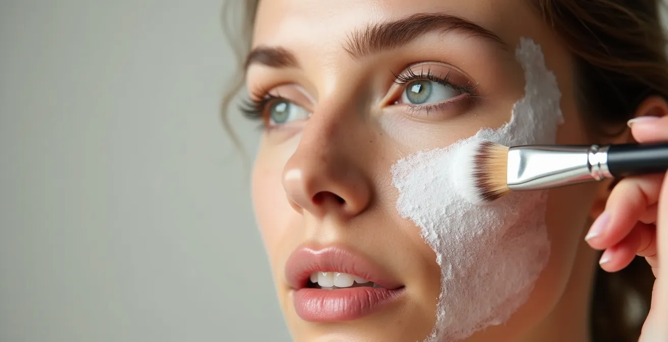 Donna applica con precisione maschera argilla sulla zona T