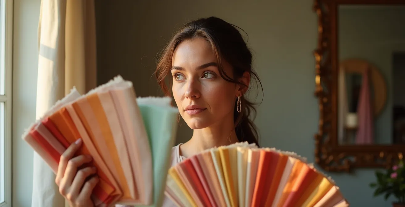 Palette di colori stagionali con tessuti e accessori per test armocromia