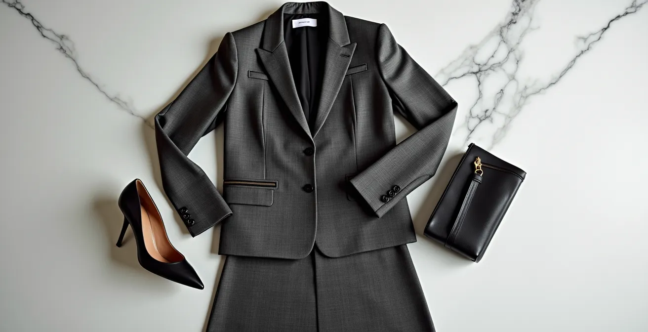 Confronto visivo tra tailleur gonna e pantalone in ambiente professionale italiano