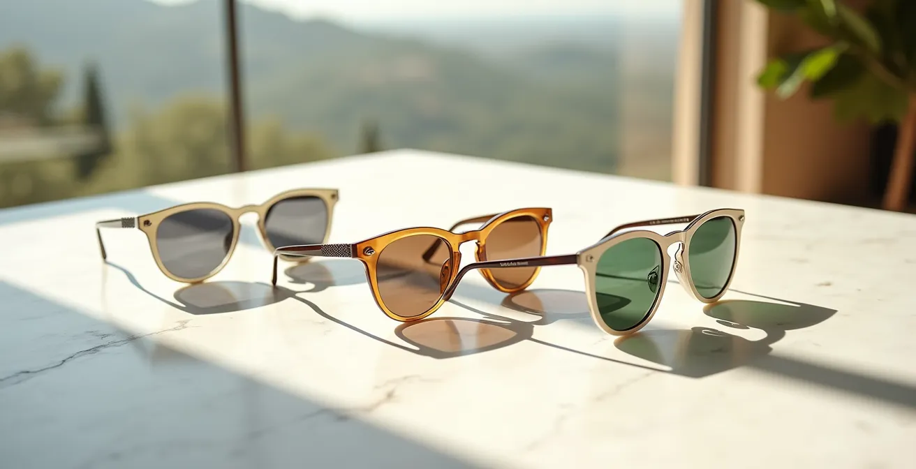 Confronto visivo tra diverse colorazioni di lenti polarizzate