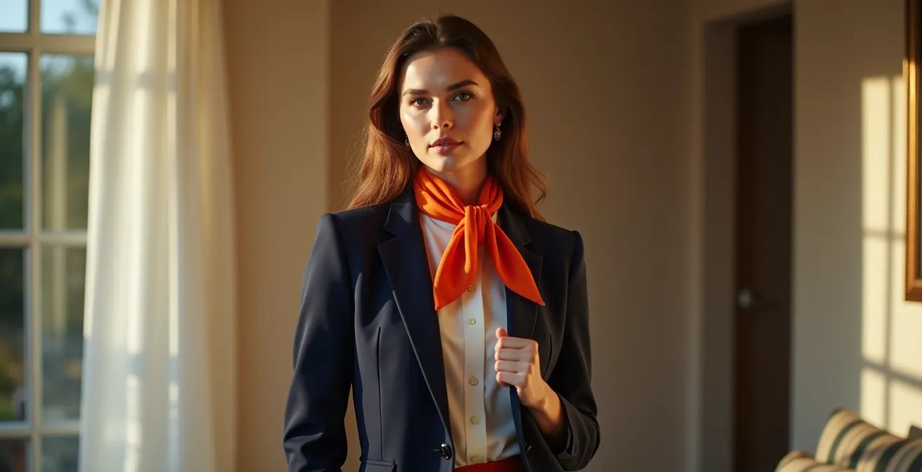 Composizione minimalista di tre capi d'abbigliamento in colori complementari perfettamente bilanciati