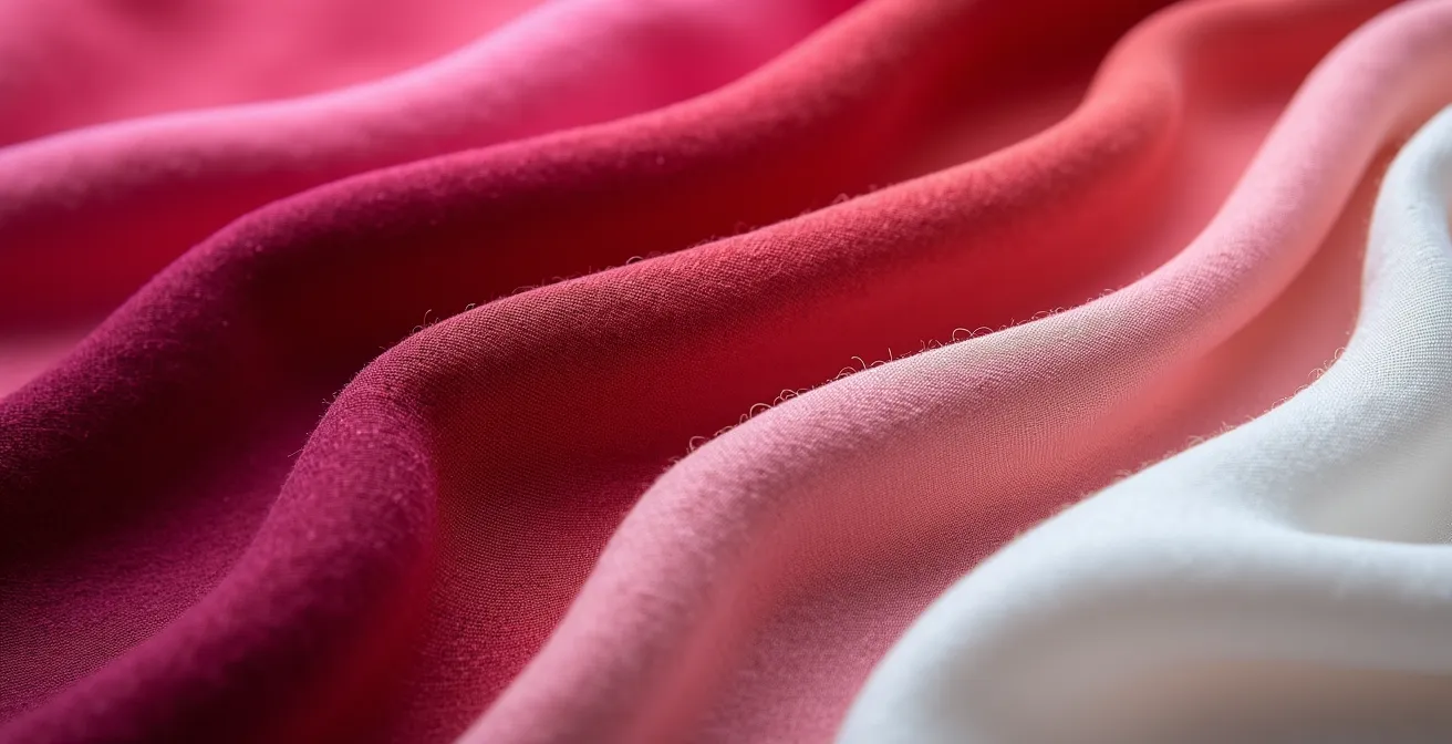 Composizione armoniosa di tessuti fucsia e rosso con accenti neutri