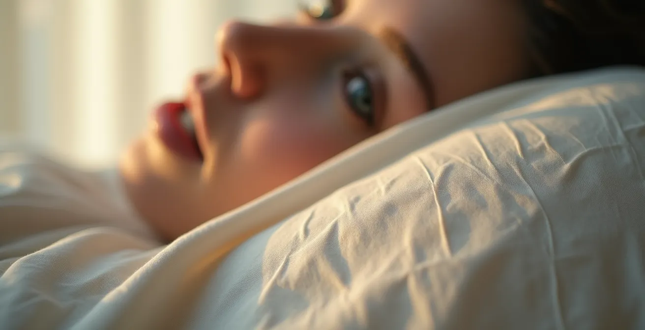 Donna che dorme su un cuscino di seta in posizione laterale con viso rilassato