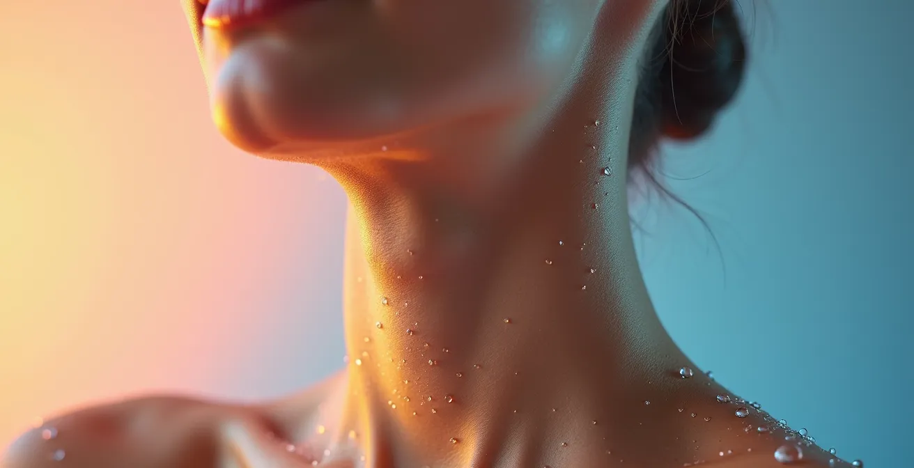 Macro ravvicinato di texture cutanea con barriera protettiva invisibile contro particelle inquinanti