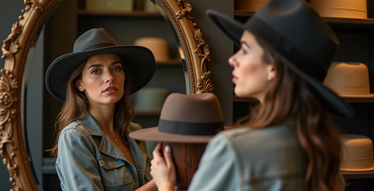 Confronto visivo tra diverse larghezze di tesa e forme del viso